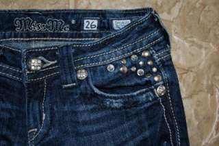MISS ME Crystal STUDDED Flap Pkt STRAIGHT Jeans sz 26 x 34 by Mek EUC 