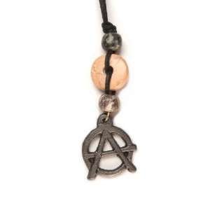  Anarchist with Gemstone Tribal Pendant on Corded Necklace 