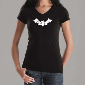 Black Bat Word Art V Neck Tshirt Large   Created out of the words 