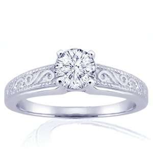  1 Round Vintage Diamond Engagement Ring EGL COLOR I 