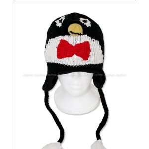  New Womens Animal Face Knit Hat with Ear Flaps  Penguin 