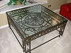 Large Sized Wrought Iron Cocktail Table with beveled gl