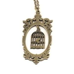  Bronze necklace vintage brass frame bird cage chain by 