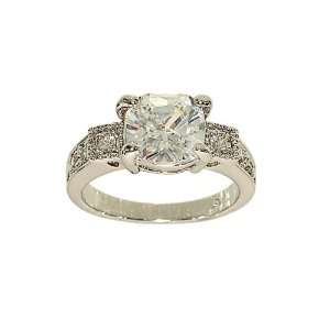 Engagement Ring Style Silvertone Fashion Ring in Cushion Cut Clear 