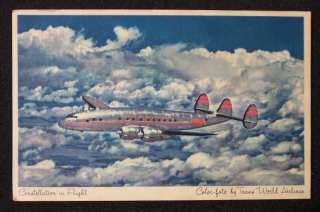 1950s Constellation Airplane Trans World Airlines Linen  