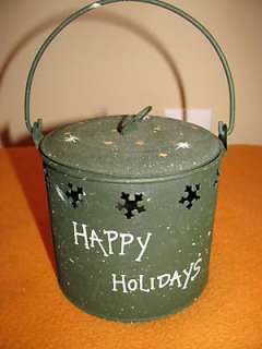 Happy Holidays Snowman Family Votive Candle Pail Mint  