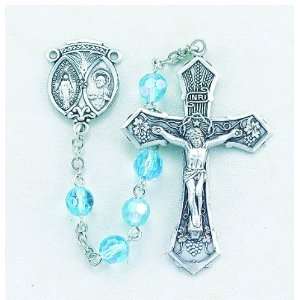 6mm Tin Cut Aqua (AB) Rosary w/Crucifix & Center   Boxed St Sterling 