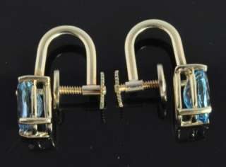   Gold Oval 3.55 CT Blue Topaz Solitaire Clip On Screw Back Earrings