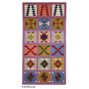 Wool rug, Colorful Crosses (3.5x6):  Kitchen & Dining
