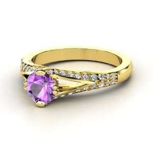  Guinevere Ring, Round Amethyst 14K Yellow Gold Ring with 