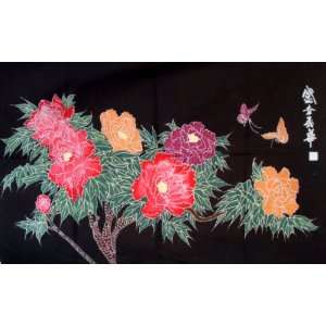    Chinese Hand Painting Batik Tapestry Peony Flower 