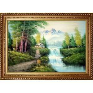   Mountain Oil Painting, with Exquisite Dark Gold Wood Frame 30.5 x 42.5