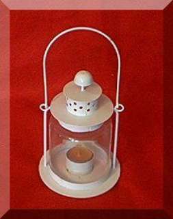 White Metal Colonial Lantern Style Candle Holder  