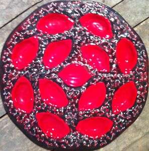 OLD FRENCH RED MAJOLICA OYSTER PLATTER   TRAY   VALLAURIS 1940  