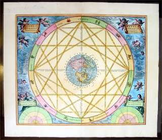 1661 (1708) Cellarius Antique Celestial Map Astrology, America 