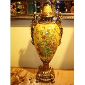  Hand painted Porcelain Urn with Bronze Figurines: Home 