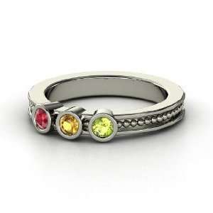  Mothers Gift Ring With Three Gems, Round Citrine Platinum 