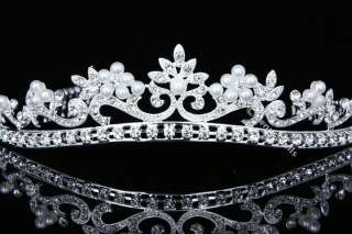 Bridal Prom Wedding Veil Crystal Pearl Crown Tiara V726  