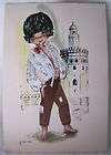 Vintage Embroidered Spanish Boy Rose Postcard Fallarda