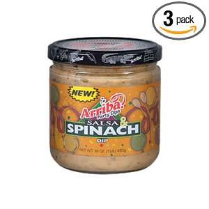 Arriba Party Dips Salsa & Spinach Party Dip, 16 Ounce Jars (Pack of 3 