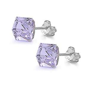   Earrings Lavender Color Cube Swarovski Crystal Stud Earring Jewelry