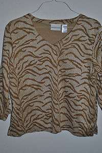 Womens ALFRED DUNNER Animal Print Knit Top Shirt Size Large L Adorable 