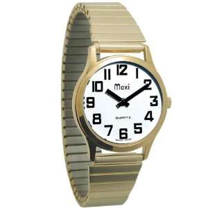  Mens Gold Tone Low Vision Watch White Face Expansion Band 