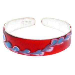  925 Sterling Silver RED Hand Painted SIMPLE IVY Toe Ring Jewelry
