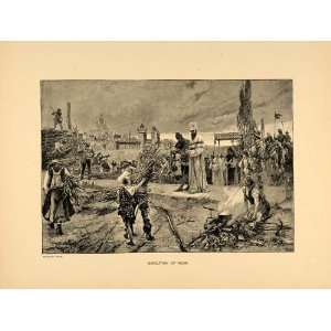  1894 Print Execution Huss Burning Stake Town People Art 