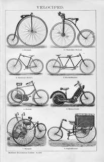 1894 VINTAGE BICYCLES Antique Engraving Print  