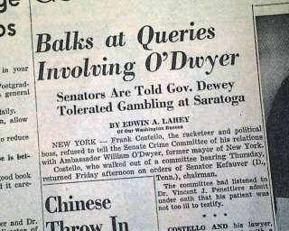 FRANK COSTELLO Gangster MOB BOSS Hearing 1951 Newspaper  