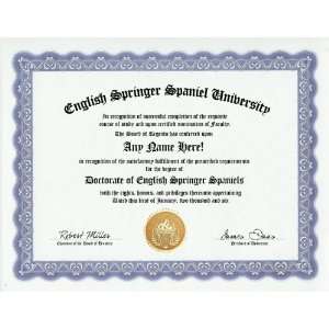  English Springer Spaniel Degree Custom Gag Diploma 