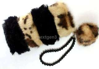 fashion clutches stripe Fake fur cell phone bag with olivet Wrist 