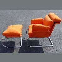 Vintage Modern New Fabric Lounge Chair & Ottoman  