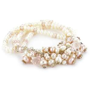  TZEN Be My Bride Pearl Rose Quartz Silver Bracelet 