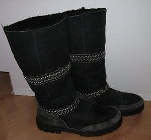 UGG UGGS Womens Black Suede Sundance High Boots 7 / 7.5 Made In Nw 