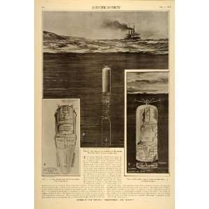  1915 Print WWI Floating Leon Torpedo Mine Diagram Ship Great War 