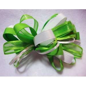  Green and White Dot Hair Bow Beauty