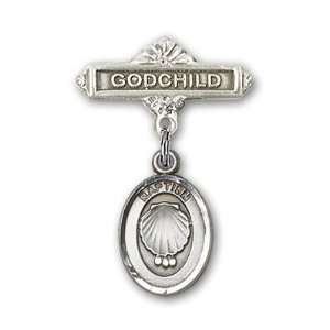  Sterling Silver Baby Badge with Baptism Charm and Godchild 
