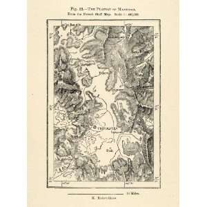  1882 Relief Line block Map Plateau Mantinea Tripolitza 