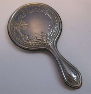 Vintage Silverplate Repousse Small Miniature Mini Hand/Purse Mirror 