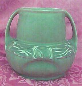 Mission ARTS & CRAFTS Pinched Matt Green Pottery Vase Gourds and Vines 