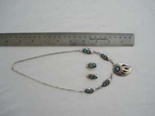 Turquoise 925 Sterling Bear Paw Necklace & Clip Earring  