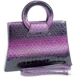   Snake Skin Embossed Purse Handbag   Two Tone Purple 
