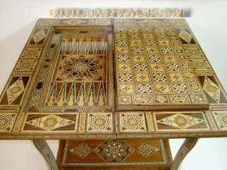 LARGE Quality Hand Inlaid Chess Backgammon Game Table *  