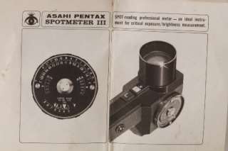 Asahi Pentax Spotmeter III Original Instruction Manual  