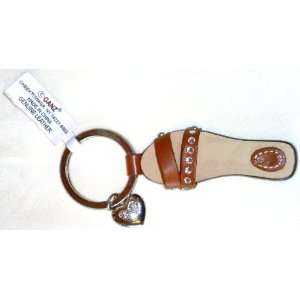  Brown Leather Flip Flop Key Ring with Heart Charm 