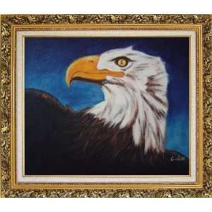  American Bald Eagle Head Oil Painting, with Ornate Antique 