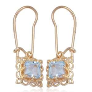   : 18k Yellow Gold Plated Sterling Silver Blue Topaz Earrings: Jewelry