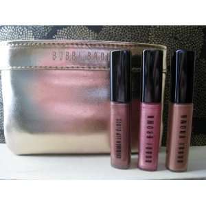 Bobbi Brown Lip Gloss Trio with Golden Pouch ( Unboxed ) 3x Lip Gloss 